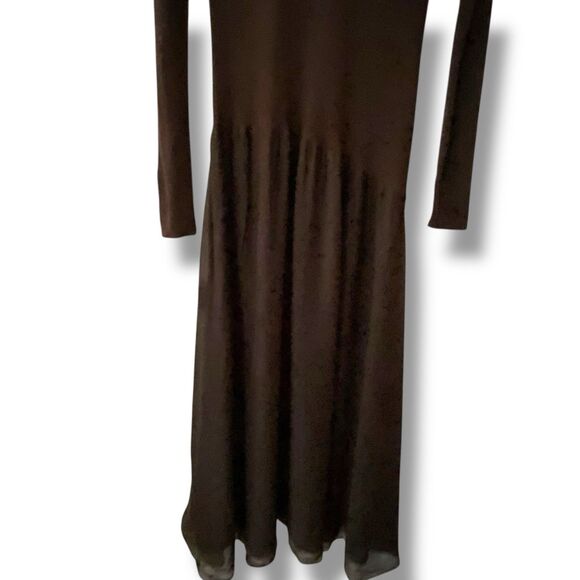 MASSIMO DUTTI Contrast Knit Dress Olive Green Size Large Mock Neck Flowy Bottom - Picture 6 of 16